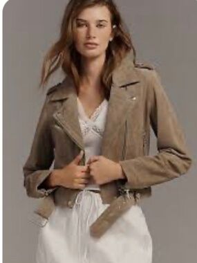 💐NWT💐 BLANKNYC Suede Moto Jacket Sand Stoner Beige Classic Genuine Leather
